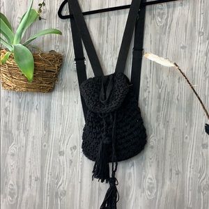 Black crochet backpack purse